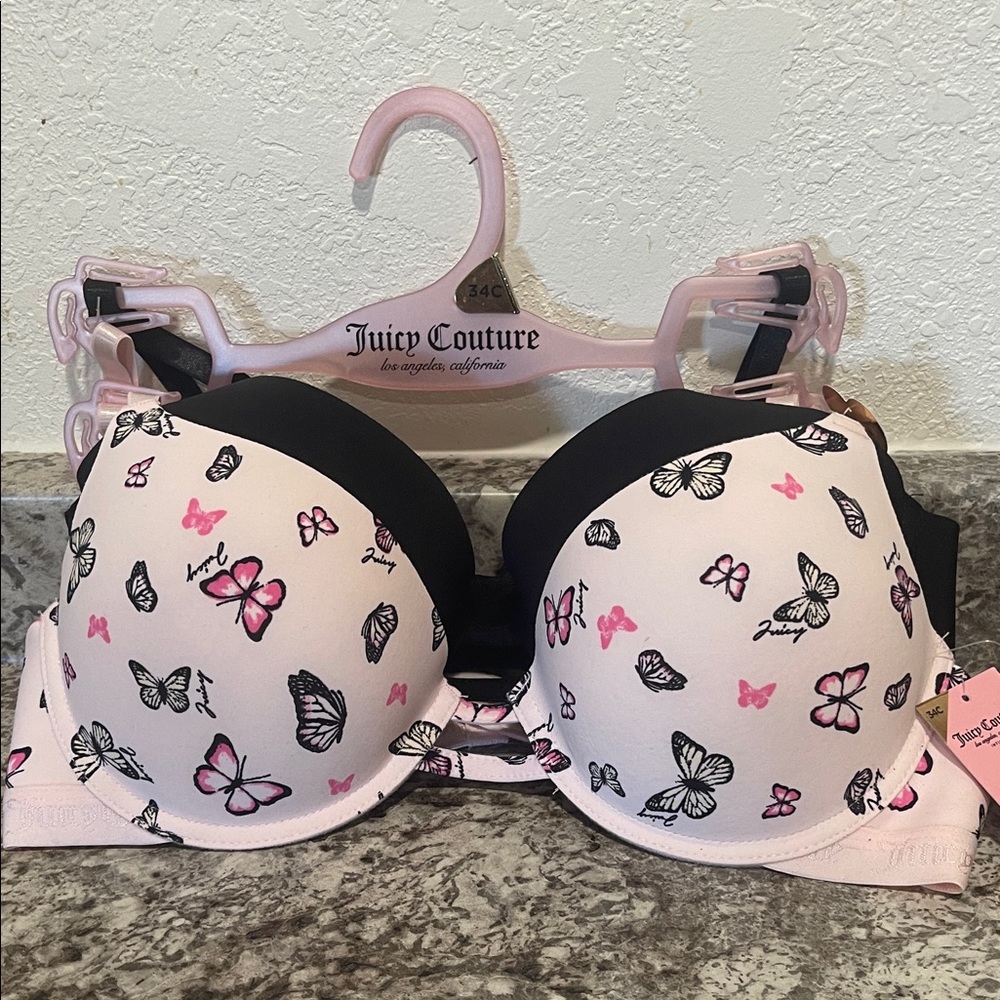 Juicy Couture Pink and Black Butterfly Push-Up Bra